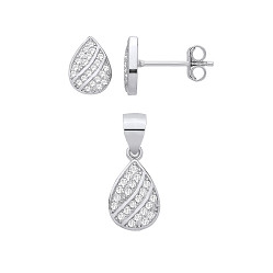 Silver CZ Tear Drop Earrings & Pendant Set