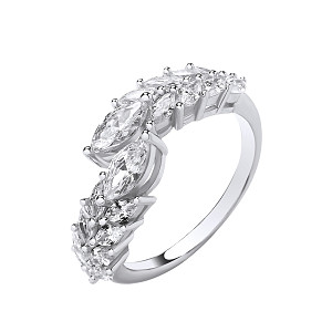 Silver CZ Crossover Leaf Ring