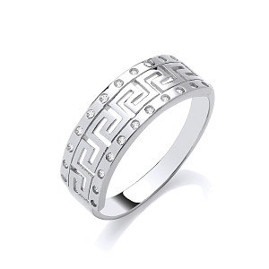 Silver CZ Greek Key Style Ring