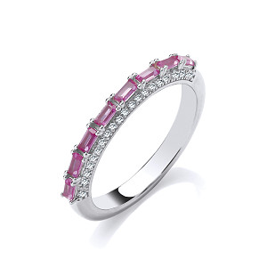 Silver CZ Ruby Half Eternity Ring