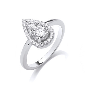 Silver CZ Pear Halo Ring