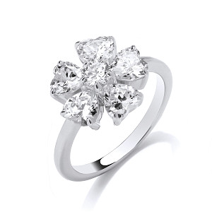 Silver CZ Flower Ring