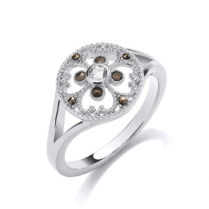 Silver CZ Filigree Floral Ring