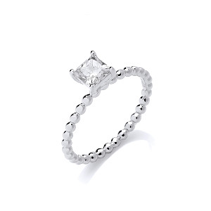 Silver Square CZ Solitaire Bead Ring