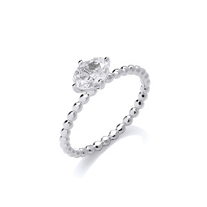 Silver CZ Oval Solitaire Bead Ring