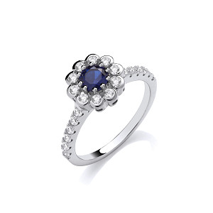 Silver CZ & Sapphire Flower Ring