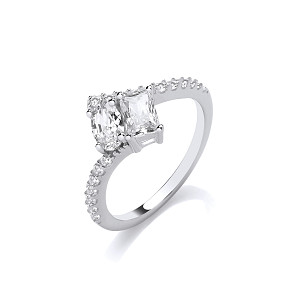 Silver CZ Oval & Emerald Cut Crossover Ring