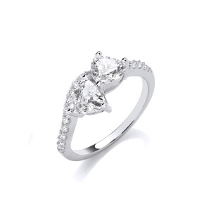 Silver CZ Twin Heart Cut Crossover Ring