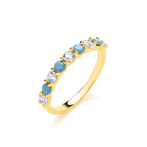 Gold Plated CZ & Turquoise Half Eternity Ring