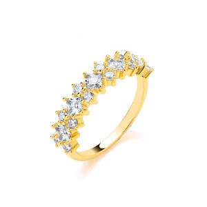 Gold Plated CZ Square & Round Cut Half Eternity Ring