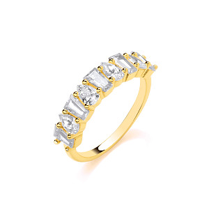 Gold Plated CZ Tapered & Pear Baguette Half Eternity Ring
