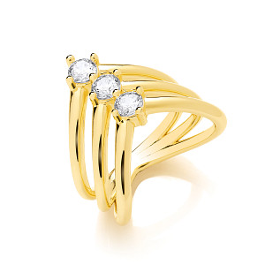 Gold Plated CZ Triple Wishbone Style Ring