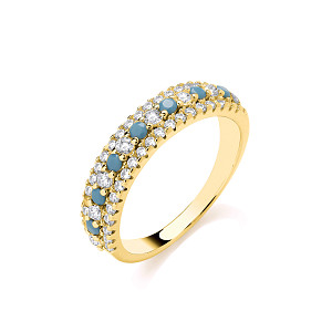 Silver CZ & Turquoise Half Eternity Ring