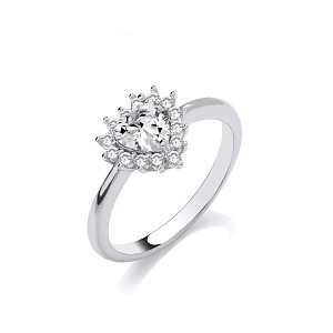 Silver CZ Heart Solitaire Ring