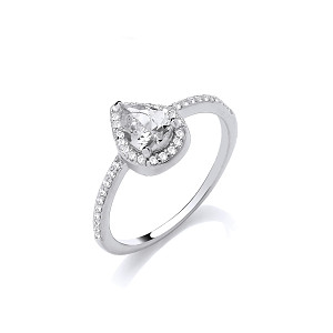 Silver CZ Pear Cut Halo Ring