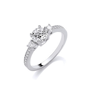 Silver CZ Trilogy Ring & CZ Shoulder