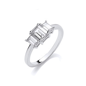 Silver CZ Baguette Trilogy Ring