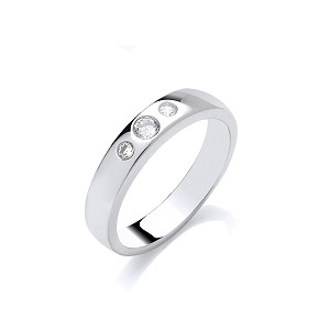 Silver CZ Triple Stone Band Ring