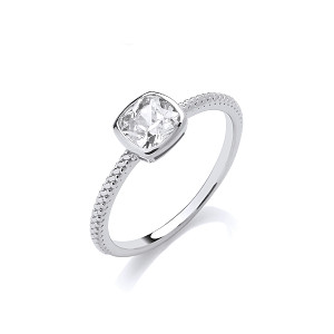 Silver CZ Cushion Cut Solitaire Ring
