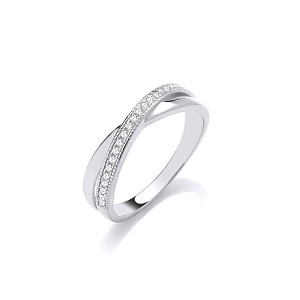 Silver CZ & Polished Crossover Ring