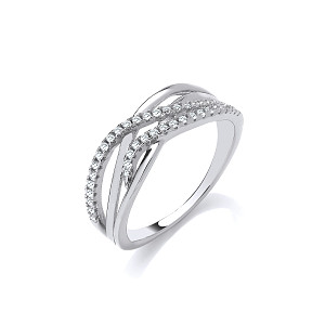 Silver CZ & Polished Crossover Ring