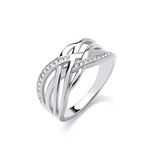 Silver CZ & Polished Crossover Ring
