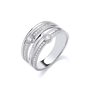 Silver CZ Round Cut 4 Row Ring