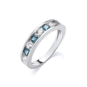 Silver CZ & Blue Topaz Channel Set Half Eternity Ring