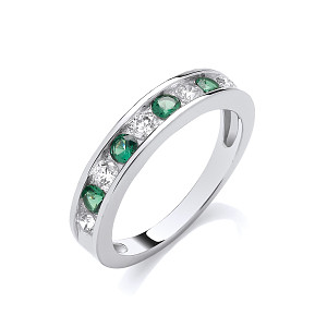Silver CZ & Emerald Channel Set Half Eternity Ring