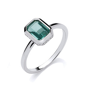 Silver CZ & Emerald Bezel Ring