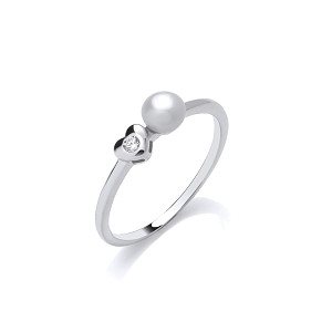 Silver CZ & Fresh Water Pearl Heart Ring