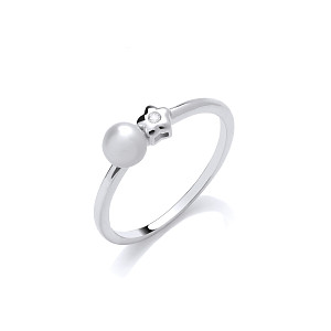 Silver CZ & Fresh Water Pearl Star Ring
