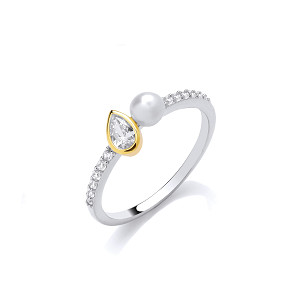 Silver & 18K Gold Plated CZ & Fresh Water Pearl Ring