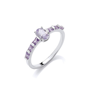 Silver CZ Amethyst & Light Red Fancy Ring
