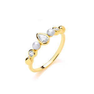 18K Gold Plated CZ & Fresh Water Pearl 3-3.5mm Ring