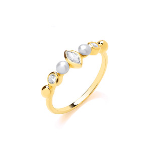 18K Gold Plated CZ & Fresh Water Pearl 3-3.5mm Ring
