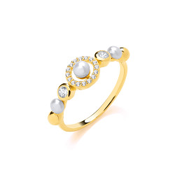 18K Gold Plated CZ & Fresh Water Pearl 3-3.5mm Ring