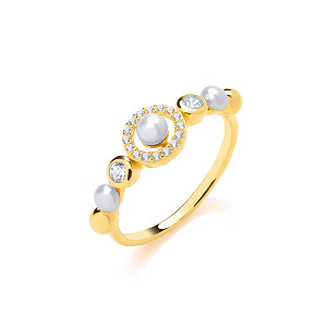 18K Gold Plated CZ & Fresh Water Pearl 3-3.5mm Ring