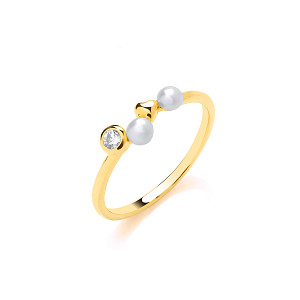 18K Gold Plated CZ & Fresh Water Pearl 3-3.5mm Ring
