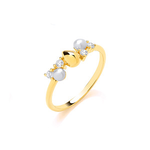 18K Gold Plated CZ & Fresh Water Pearl 3-3.5mm Ring