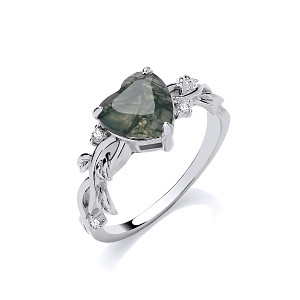 Silver CZ & Emerald Heart Petal Style Ring