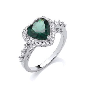 Silver CZ & Emerald Heart Cluster Ring