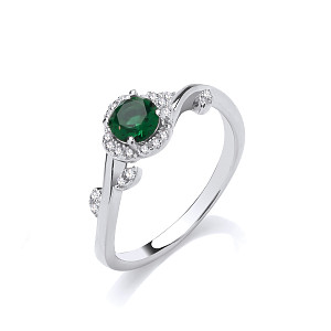 Silver CZ & Emerald Solitaire Petal Ring