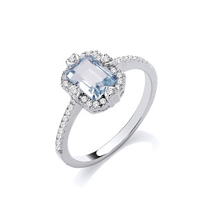 Silver CZ & Sky Blue Topaz Halo Cluster Ring