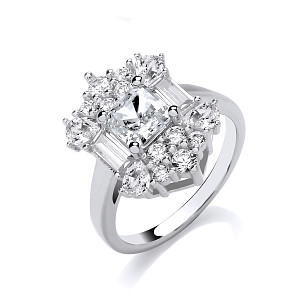 Silver CZ & Aquamarine Snowflake Halo Ring