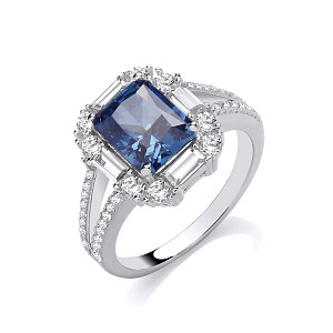 Silver CZ & Sapphire Halo Ring
