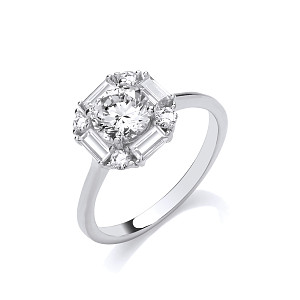 Silver CZ Halo Baguette Ring