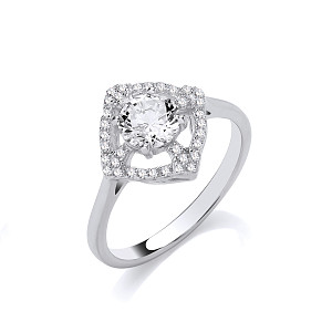Silver CZ Halo Cluster Ring