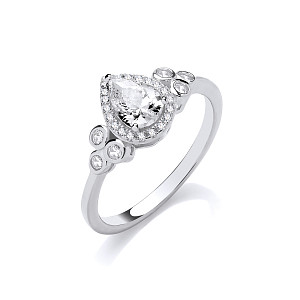 Silver CZ Pear Cut Halo Ring