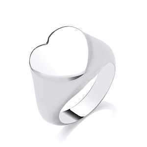 Silver Plain Polished Heart Signet Ring